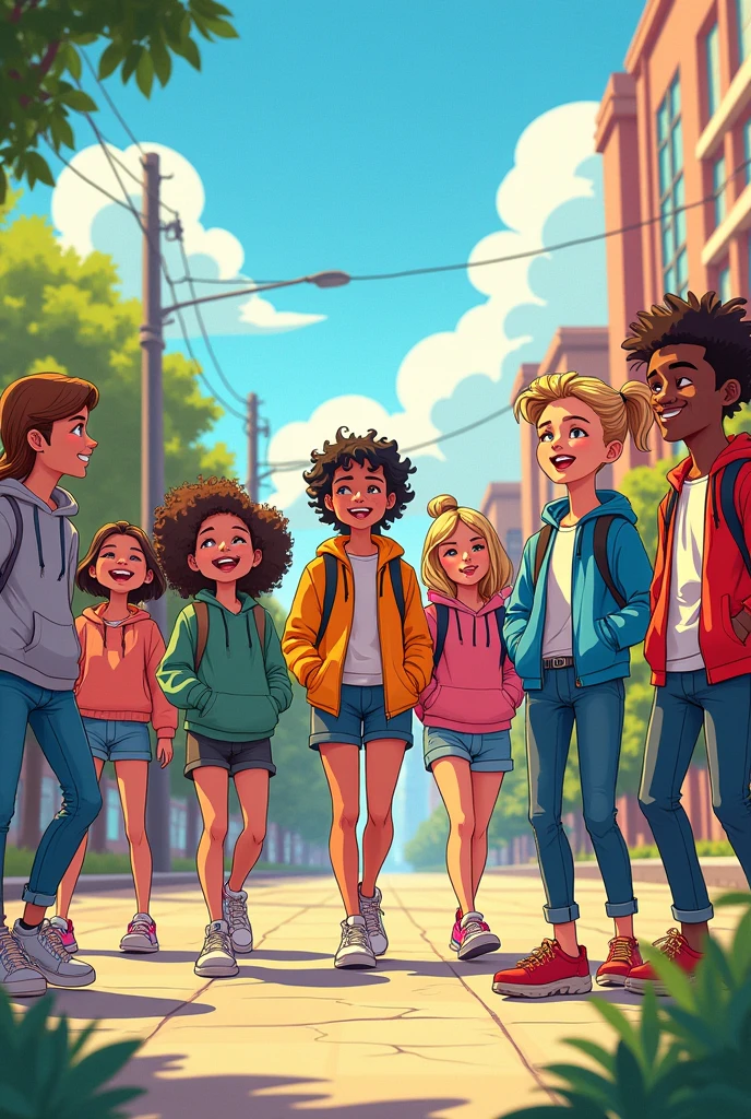 Dessin cartoon groupe d'adolescents