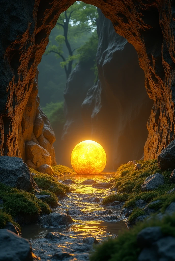 Small mysterious cave with a golden cob