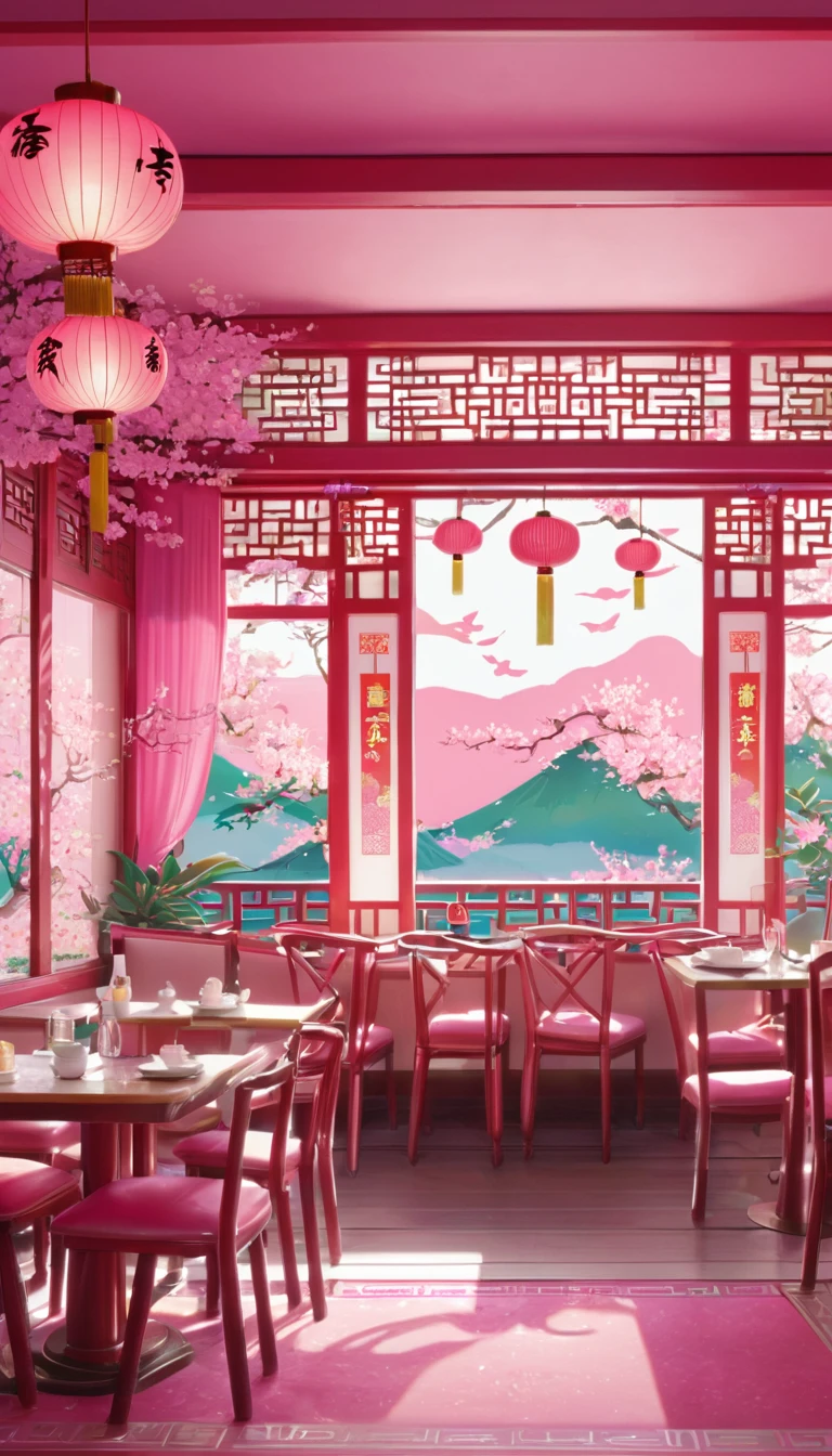 Chinahouse、Chinese restaurant、Love and U、pink、POP、Illustrated style、background、unmanned、No one there、cute、Chinese style、Pop impression、backgroundスタジオ