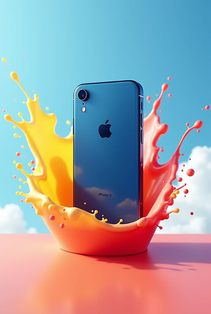 original iphone xr with black, white, blue sky, yellow, coral and red color in white background