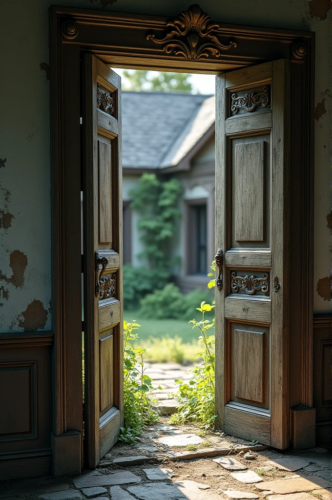 Open doors of old house