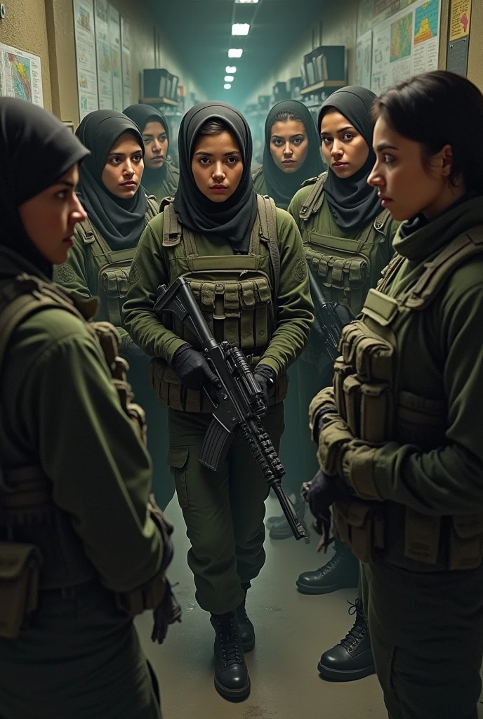 a group of female insurgences dressing up and preparing for battle