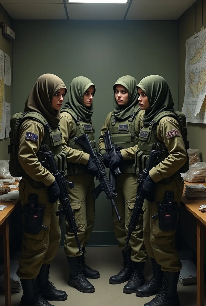 a group of female insurgences dressing up and preparing for battle