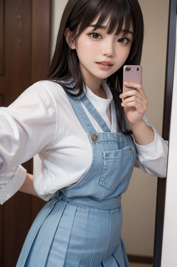 (((nsfw)))、close range、Beautiful woman、cute、((Female Nursery Teacher))、smile、Extra Long Hair、((Delicate photo))，(Detailed RAW photos of girls), (Tabletop:1.0), (Highest quality:1.6), (Ultra-high resolution:1.5), (Realistic:1.75), 8K resolution, Absurd, Ultra-detailed,Cinema Lighting,、nursery school、((Wearing an apron))、(Hairstyle with bangs)、Long sleeve T-shirt、((Colorful kids room:1.1))、((Lots of toys:1.))、((cute壁紙の部屋))、((Simple panties are visible:1.2))