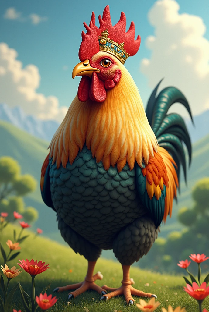 Make a Chicken with a crown and written CHICKEN KING