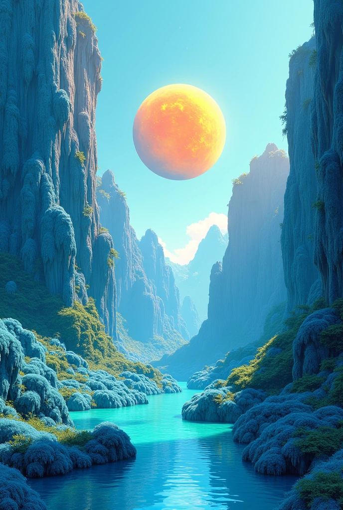 Make a planet where the straw is blue and the water is green (The trees are also blue*
The water is green, above a tree there is a yellow sphere with an orange star