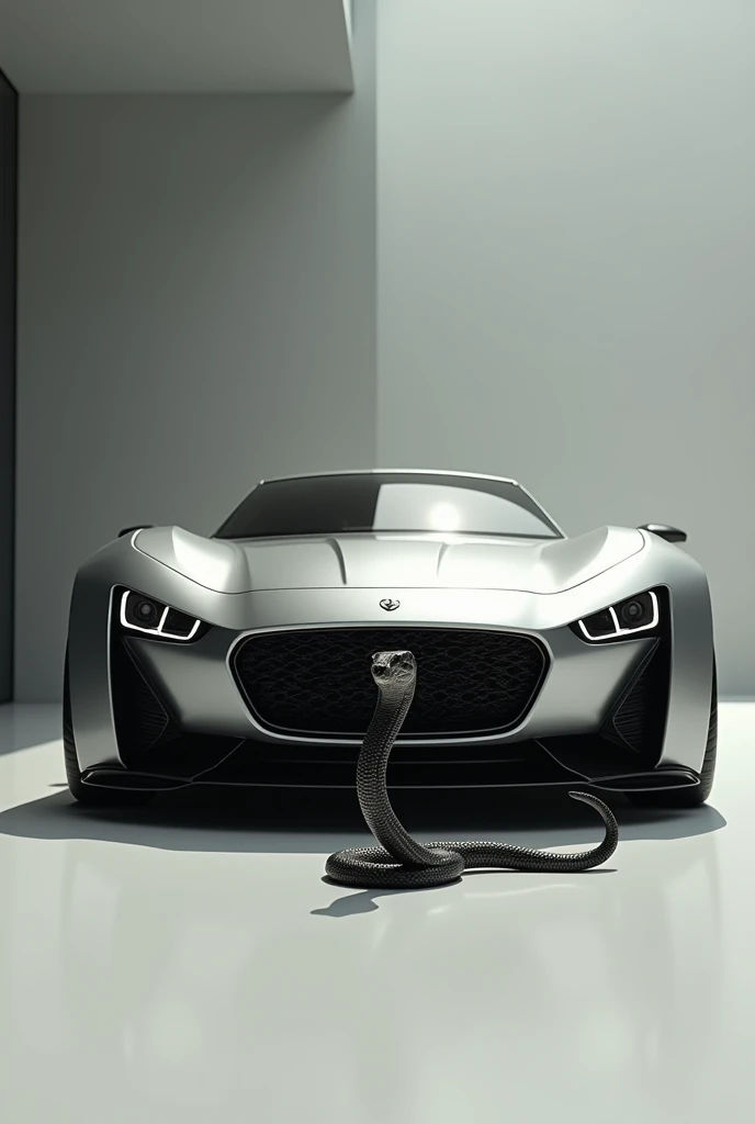 generates an image of a car with a small snake statue in front of the car and with small snake details but the main character is the car 