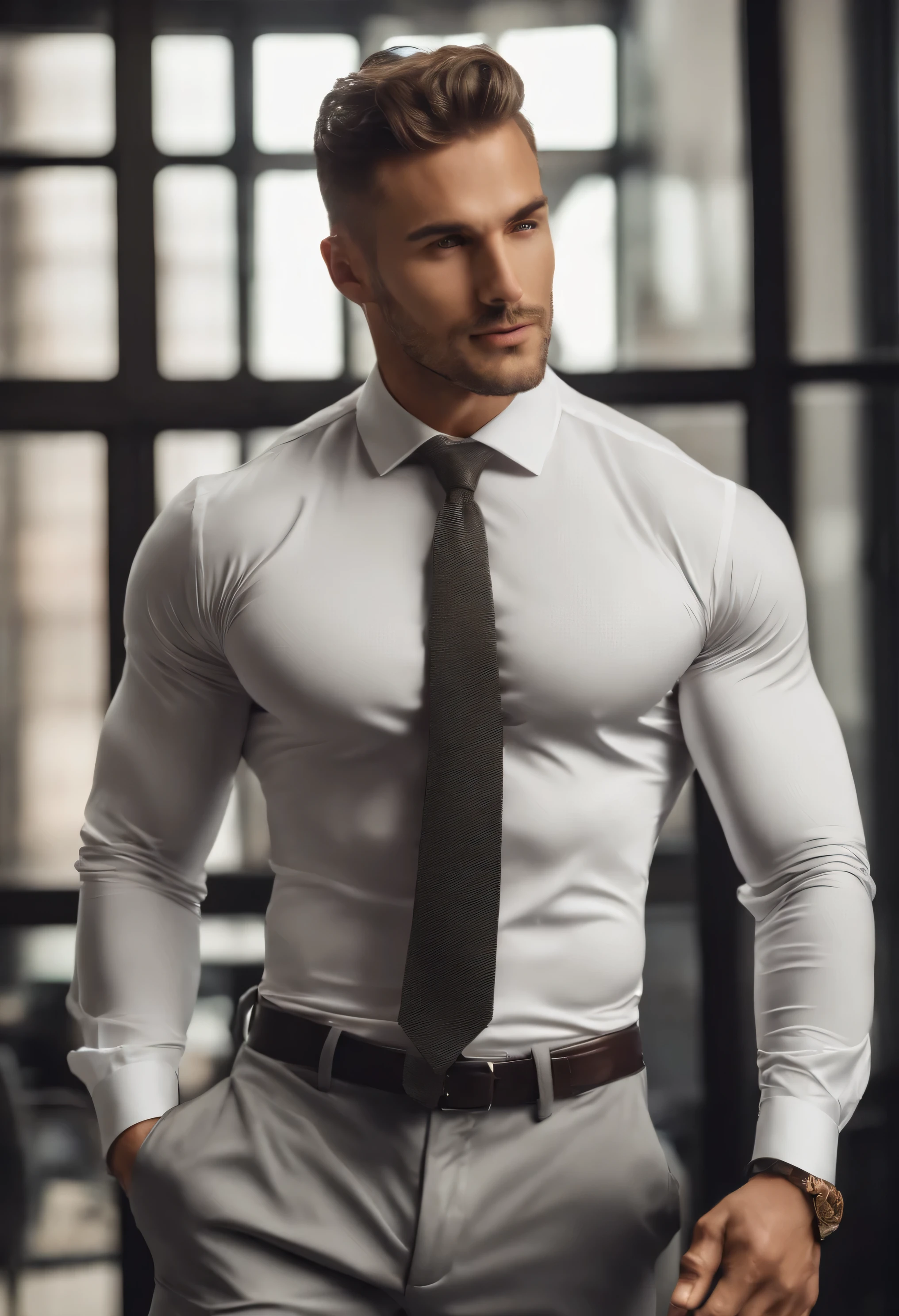 ((( deux très beaux mannequins masculins musclés portant des chemises à manches longues et de longues cravates en satin et un pantalon chino gris taille basse se baisant au bureau))), (((Les deux hommes ont mis leurs mains sur les fesses bosselées levées l’un de l’autre, both poitrine musclées with very huge bumpy nipples ))), (((les deux hommes au visage très légèrement souriant, avec des fossettes profondes sur les joues, les deux hommes aux yeux gris , les deux yeux de taille égale))) , (((les deux hommes aux poils très courts et peignés))), (((montrant la tête pleine et les cuisses pleines, Chaque homme a deux jambes et deux bras))), (((bras musclés, poitrine musclée, cuisses musclées))),((( journée ensoleillée, Ultra haute qualité 4K et photo photo-réaliste 8K,Haute résolution et qualité supérieure))),BRUT,(((Des visages délicieusement beaux et charmants))),(((les deux hommes avec un bassin bombé, chaque homme avec seulement deux cuisses, pénis à peau humaine, les bonnes mains et les bons doigts, Taille plus mince))),