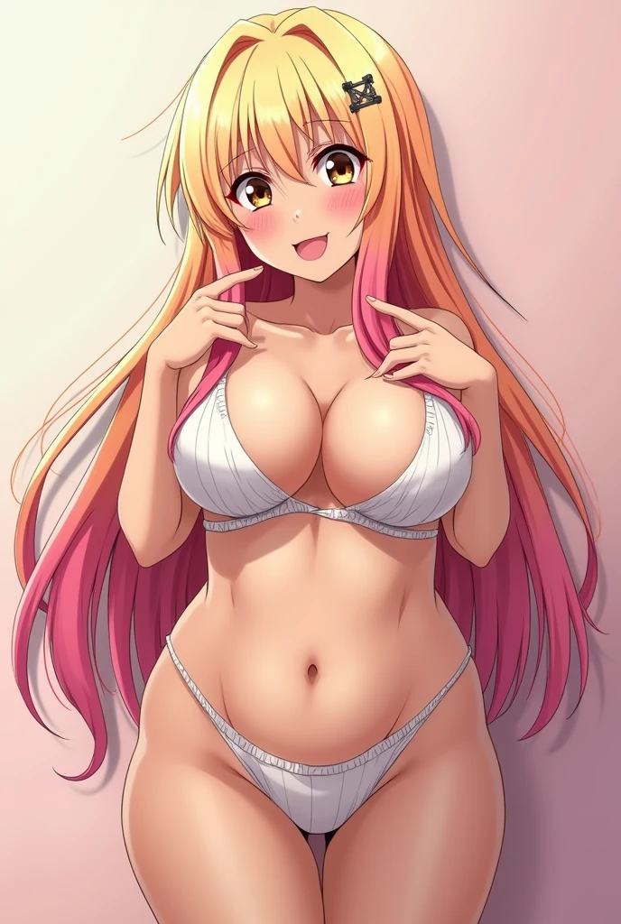 a curvaceous chubby thicc busty huge breasts gyaru anime girl, fingering herself , pussy, spread pussy, fingering, vaginal fingering, orgasm, solo, sweat, steam, blush, looking down, tanned skin, blonde hair, pink hair, gradient hair, brown eyes, cleavage, uniform