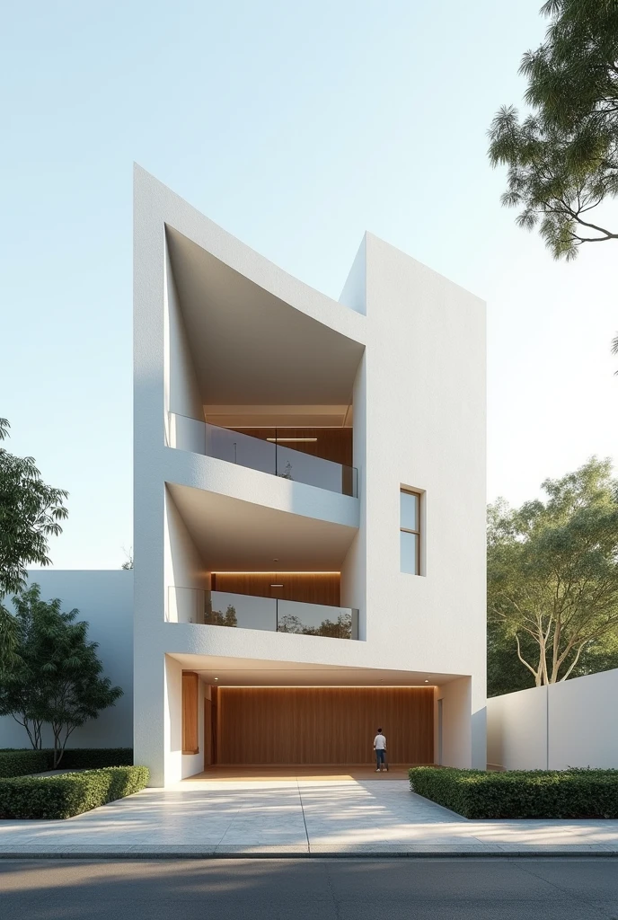 Exterior design , small evangelical church with mezzanine , rectangular and triangular volume game , in the northeast of Brazil , with glass frames ,simple, modernist lines and ultra-realistic minimalist , 4K , ultra realistic render 16:9