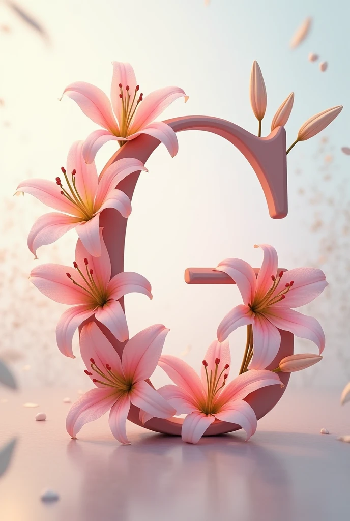 Make a capital letter G surrounded by pink lily flowers