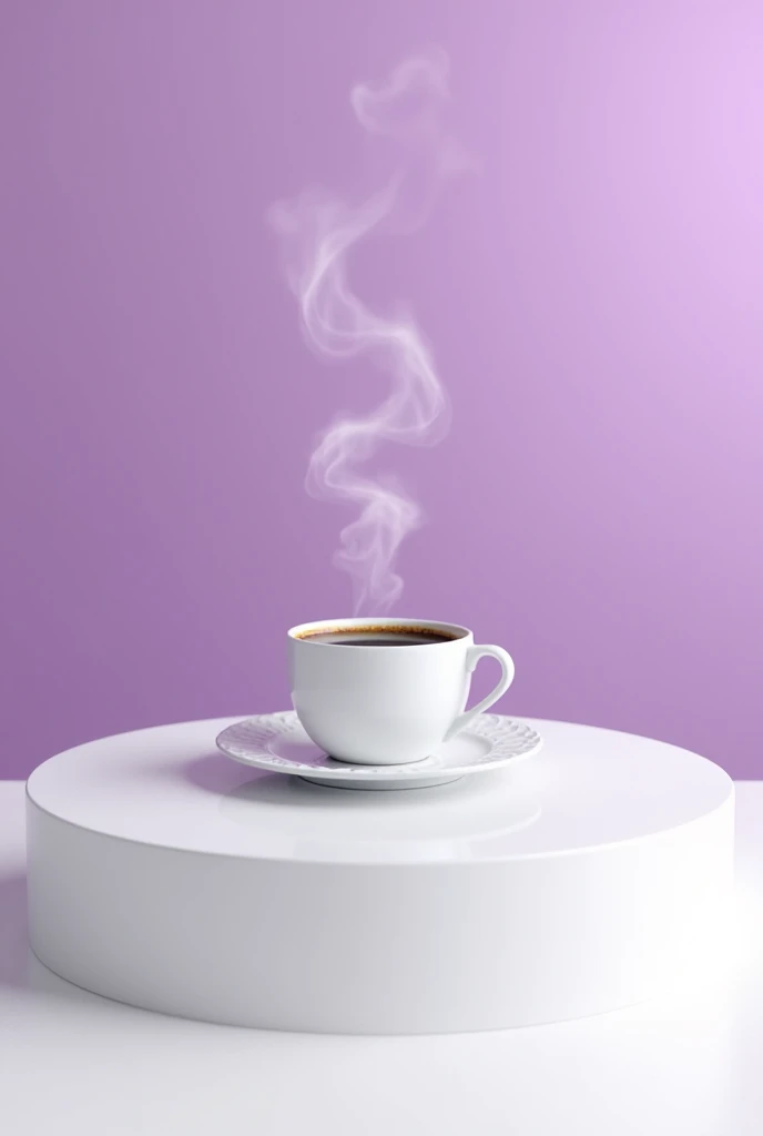 a cup of cofee in a white table and a violet background