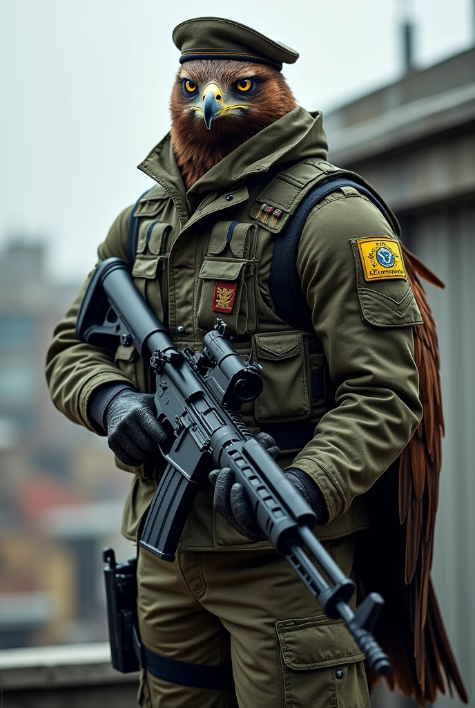 Hawk with riffle and Gen uniform
And Hat