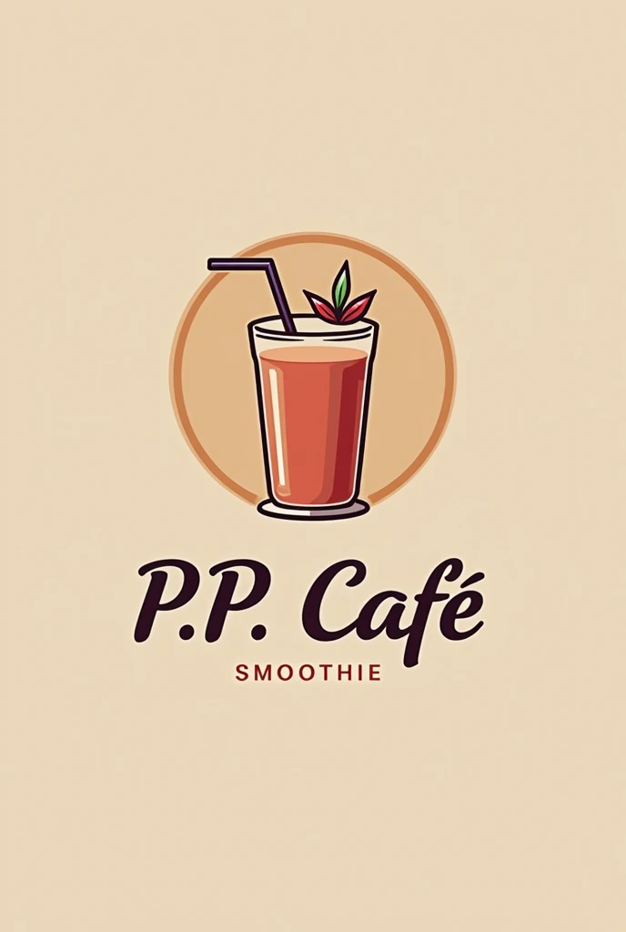 Design a cafe logo. In the logo, there is an attractive smoothie glass with a straw on a simple and luxurious background, and the word P.P. CAFÉ is in the logo. Change the font to be attractive, and in the font, there is a coffee shop-style leaflet.