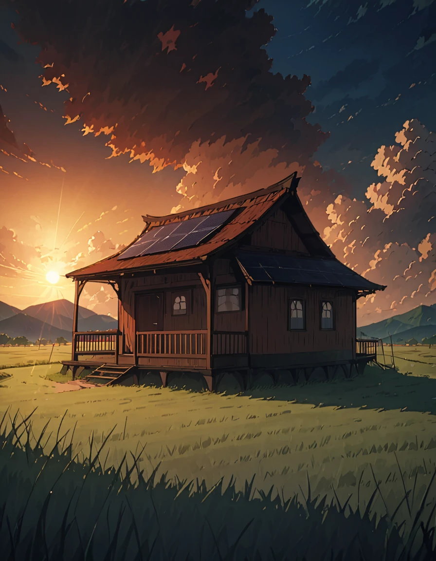 Masterpiece 8k Studio ghibli cabaña acogedoraMasterpiece 8k Studio ghibli cabaña acogedora A serene landscape of a grass field under a hellish sky with clouds. shadow, sunset natural light lighting!!!!! solar 8khdr!!!! shadow, sunset natural light lighting!!!!! noche media luna noche azulado acogedora increible 8khdr!!!!
cielo azul 