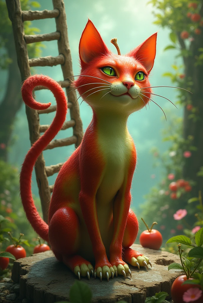 A fusion of apple cat and ladder