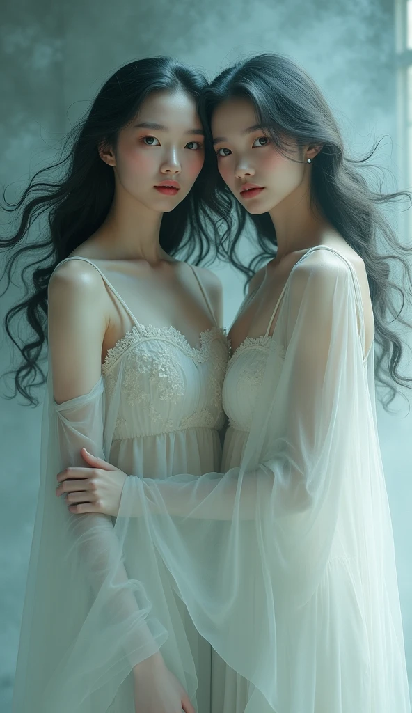 Very beautiful twin sister ghost, Looking at the camera, whole body