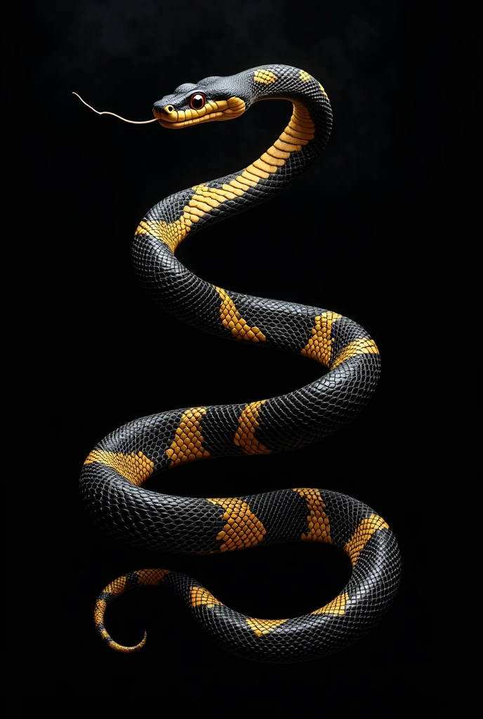 Black and gold rattlesnake stretched out. black backdrop