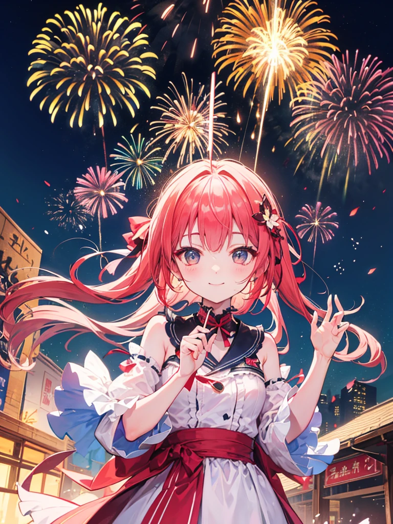 Lycoris ricolicoil senri、smile、cute、Fireworks display
