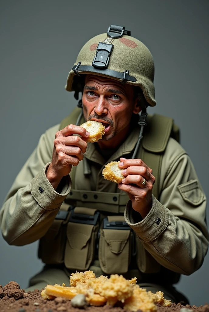 A plastic model of an American soldier eating