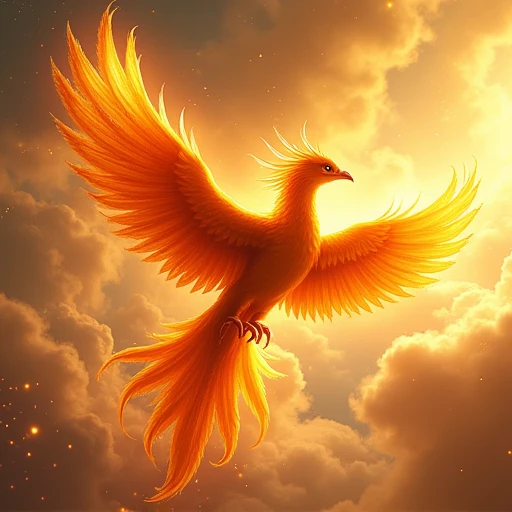 A beautiful phoenix with golden and red feathers、Please draw a figure emitting light while flying through the sky.。The phoenix&#39;s feathers are gorgeous、Exquisitely drawn in detail、The feathers appear to be shiny。The eyes of the phoenix are a deep color that gives off a sense of wisdom and mystery.、His sharp gaze gives off a sense of strength.。The background has golden clouds and light effects.、It looks like little stars and gold dust are dancing around the phoenix.、Create a mysterious and glamorous atmosphere。The Phoenix&#39;s claws have a jewel-like shine.、The overall image emphasizes luxury and good fortune.。