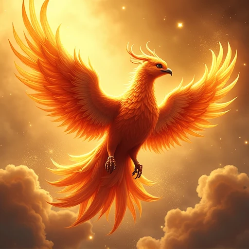  A beautiful phoenix with golden and red feathers、Please draw a figure emitting light while flying through the sky.。The phoenix&#39;s feathers are gorgeous、Exquisitely drawn in detail、The feathers appear to be shiny。The eyes of the phoenix are a deep color that gives off a sense of wisdom and mystery.、His sharp gaze gives off a sense of strength.。The background has golden clouds and light effects.、It looks like little stars and gold dust are dancing around the phoenix.、Create a mysterious and glamorous atmosphere。The Phoenix&#39;s claws have a jewel-like shine.、The overall image emphasizes luxury and good fortune.。