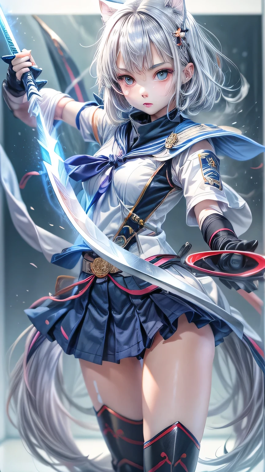 
Tolerate、Tolerate、Female ninja、8k.Half Russian and half Japanese、Russian face、beautiful girl、PRİNCESS、、Small face、Young face、Big eyes、Skinny、Small breasts、（（（Silver Hair、Silver Hair）））、With bangs、（（（High resolutionの大きな美しいライトブルーの目, ）））、Shortcuts、Bobcut、Tolerate服、Shuriken、(ultra HD, Highest quality, High resolution, surreal, so beautiful), 24000dpi, Beautiful woman, Long Tail, Well-formed eyes, greatest visual acuity, 1, Fascinating, Totally American, Perfect body, Physical Beauty, ((Japanese blue sailor uniform:1.2, Navy blue mini skirt, Seraphim)), (((2 Foot Knife, He has an electric Japanese sword., Bidirectional))), Blue Lightning, Charge Move, Special Move Stance, All-in-one, (Seven swords fly around her), whole body、剣PRİNCESS、Glowing Japan sword、fan、Fire Release Technique、Water Escape Technique、Connect the Shadows、Tying the Marks