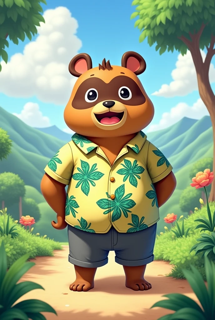 ((Highest quality)), ((masterpiece)), (Animal Crossing), Tom Nookがアロハを着てグレーの半ズボンを着ている, 