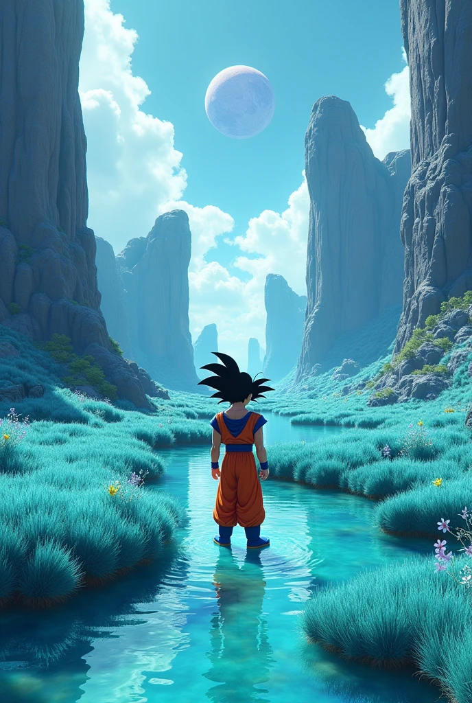 Make a planet where the straw is blue and the water is green (The trees are also blue*
The water is green, goku appears 