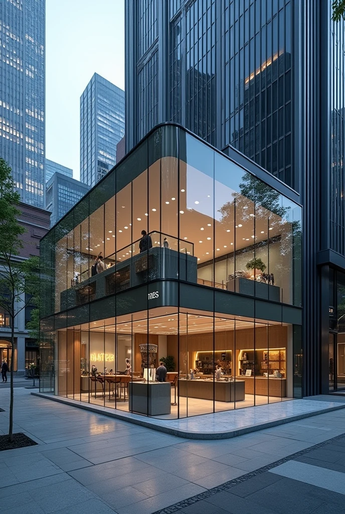 A glass showroom named RATES 