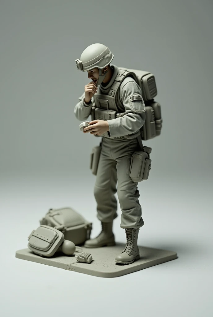 A plastic model of an American soldier eating　Like plastic
