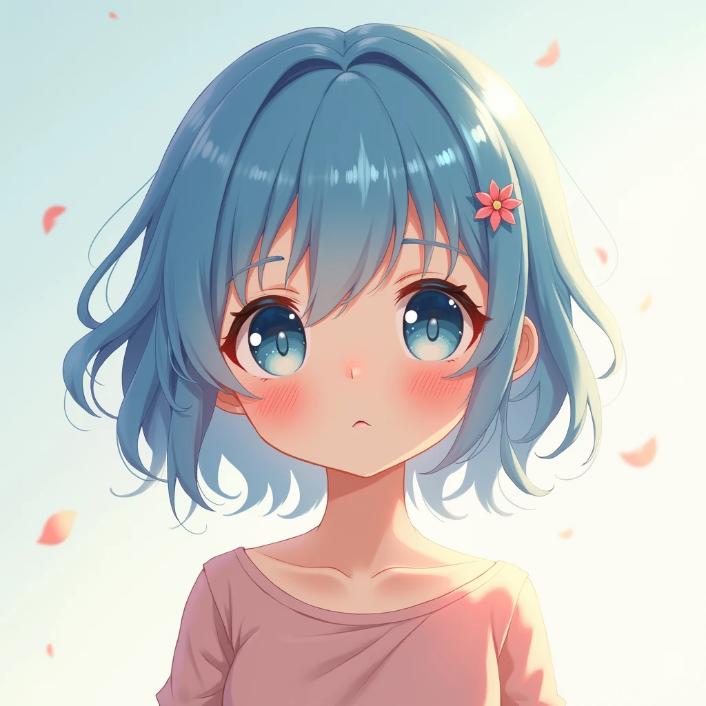 Adorable kawaii anime girl with blue hair, big sparkly eyes, pastel colors, soft lighting, by Sakimichan and Nekopara team, digital painting style