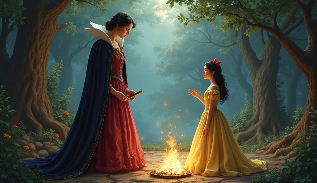 justice、punish、終わり	継母がpunishを受け、Snow White and the prince live happily ever after。The story is complete。
