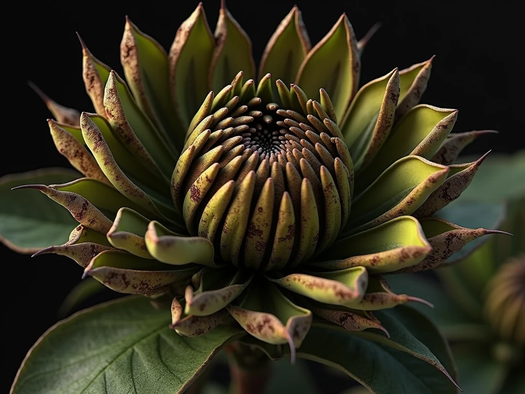 a flower in bloom.((corruption,entropy,decay,resilient, toxic)),((dark green,rusted brown, yellow greenish)),((deep wiew)),photographic,ultra high resolution,hyperdetailed, masterpiece, 3d modelling, digital art.