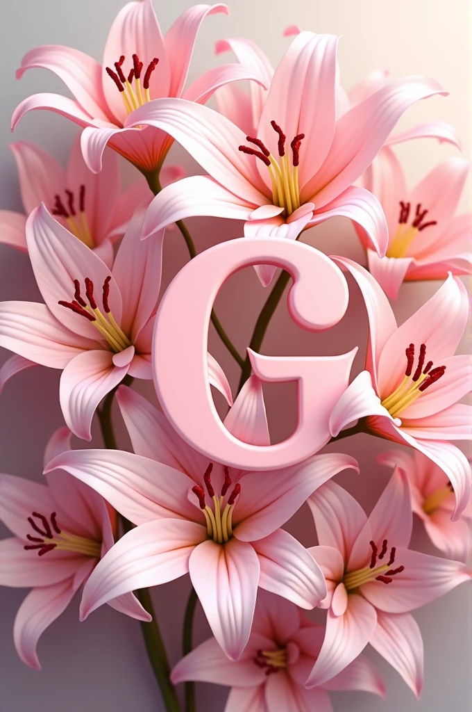 Make a letter G surrounded by pink lily flowers