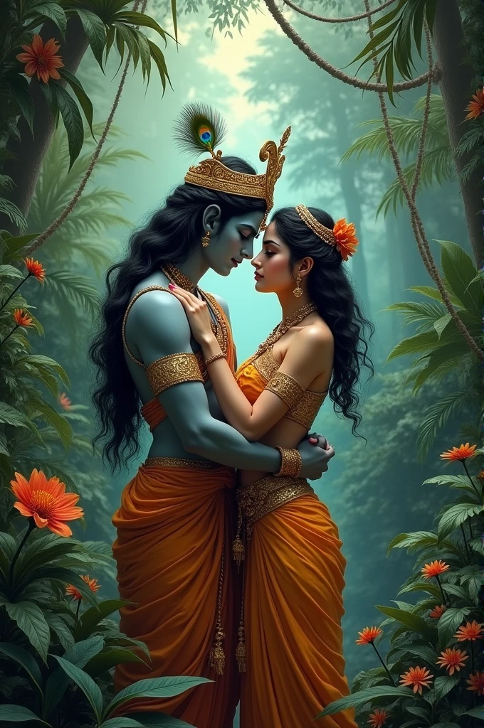 Radha Krishna image in the jungle 