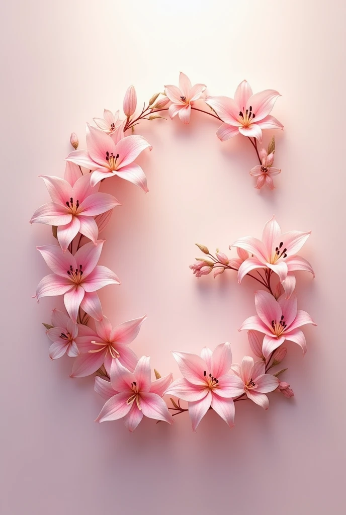 Make a capital letter G surrounded by pink lily flowers 