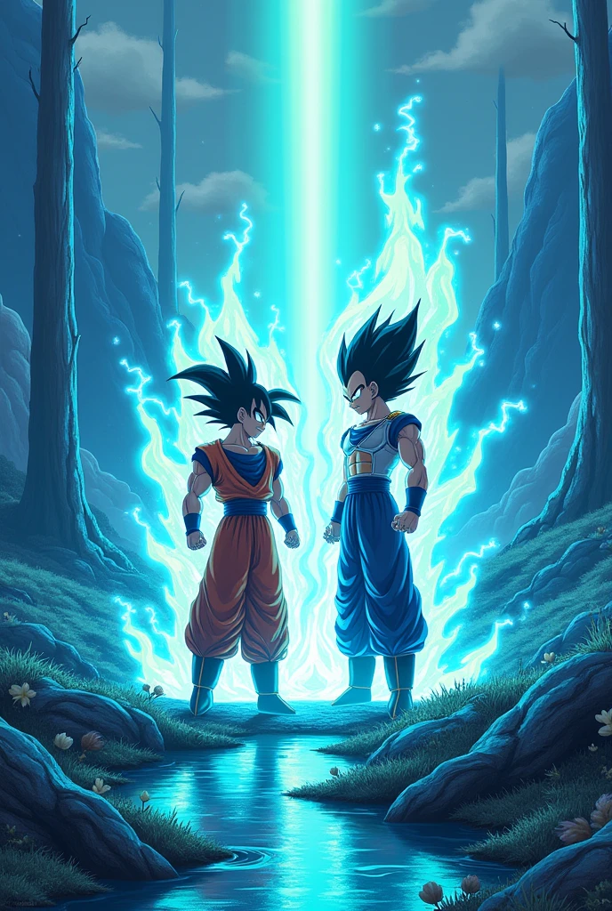 Make a planet where the straw is blue and the water is green (The trees are also blue*
The water is green, Goku appears, unleashes all his ki and transforms into SSSJ and Vegeta also transforms into SSSJ