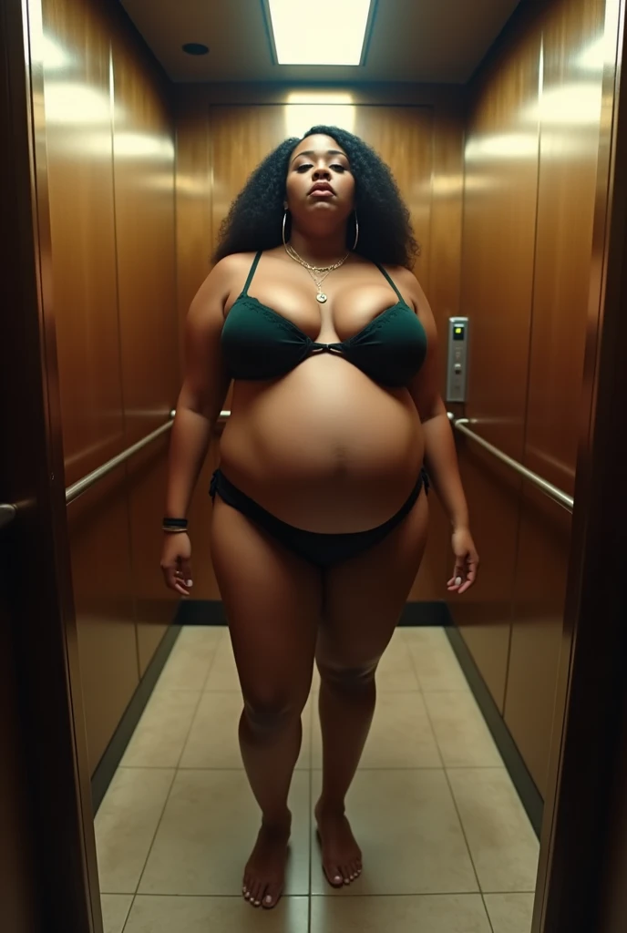 Your eye view POV when Cardi B's realface stepmother and her other fat and curvy plus size female friends take off their clothes and show off their big bellies to you while you are squeezed and trapped in the elevator. . fisheye camera view, iphone camera style. 8k hd, realface, cinematic, Hard detail