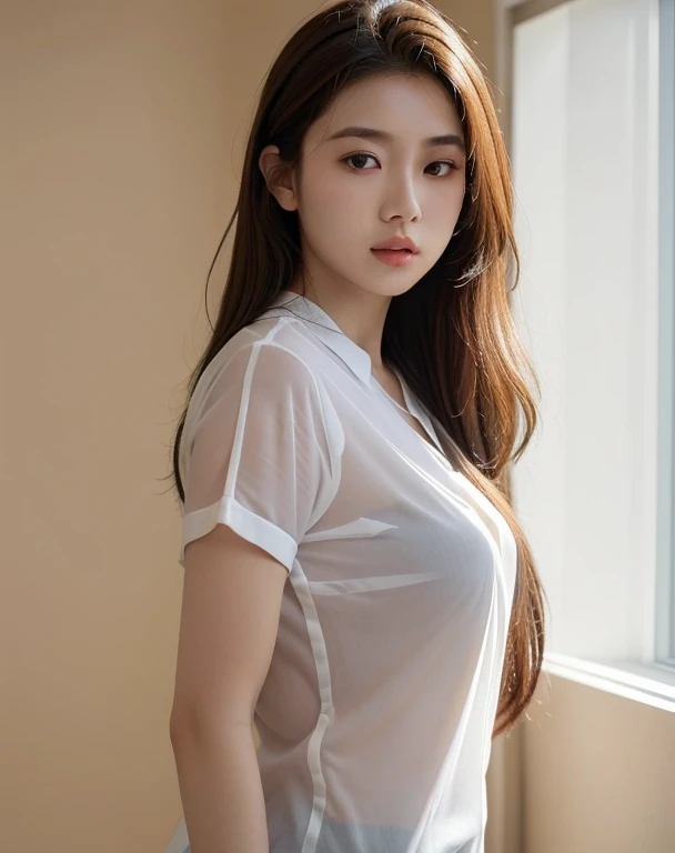 (masterpiece:1.3), (8k, Realistic, RAW Photos, Best image quality: 1.4), (Random Hairstyles:1.2)、(Highly detailed face)、Attention to detail、double eyelid、(Dark Eyes),(Sharp focus:1.2)、((whole body:1.5)),One Woman、Beautiful woman:1. 4,20-year-old woman、smile,Woman with a perfect body,Chest-length hair、Highest quality、masterpiece、Ultra-high resolution、(Realistic:1.4)、super high quality、Symmetrical face、The face is very realistic、Photo level、8k最高画質はフル、Sebaceous reflex、The face is very realistic、Extremely realistic skin、Realistic light and shadow effects、(Pure and elegant),Professional Lighting、((Swayback stance)),(((Beautiful thighs))),Recurve your hips back,Bend your waist,((White Shirt,No panties)),((From the back)),Washroom,