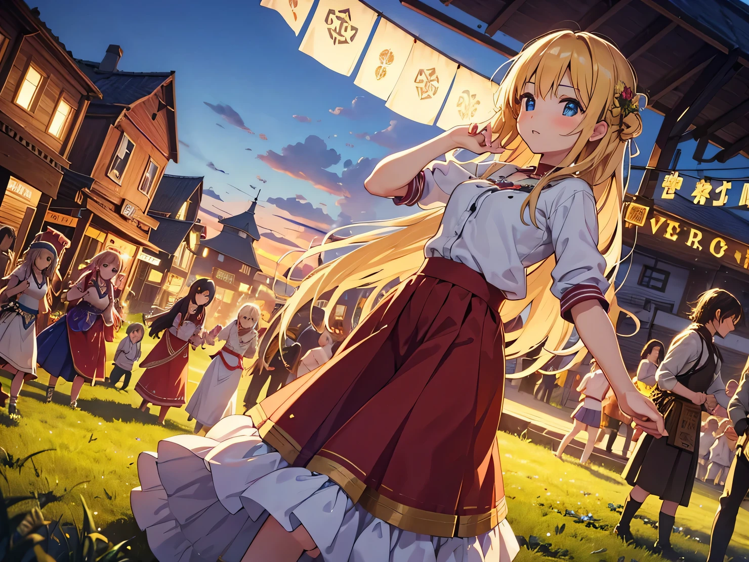 Town girl、Harvest Festival、アイリッシュdance、Celtic tribes、Long skirt、musical instrument、Performance、dance、Long Hair
