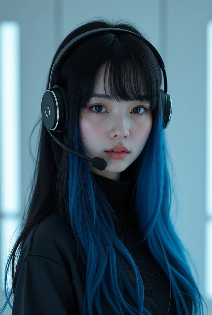 1 fille, Solo, Cheveux Longs, Cheveux Noirs, , Casque, peau noire Cheveux Bleus, Minimalisme, 