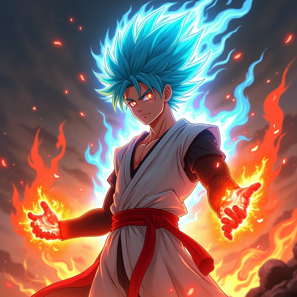 Get ready for a visual feast with the Gohan, glowing blue hair and tattoo, a being with a handsome face and piercing red eyes. In his transformed state, he radiates extreme instinct and power, making for an epic anime about this energy man. Watch as he controls fire and lava in stunning anime artwork that will leave you in awe. This concept art is straight out of the Bleach Universe, with a manga-style 8k wallpaper that will transport you to another dimension. Prepare to be amazed by this detailed digital anime art, showcasing the ultimate fusion of style and power.