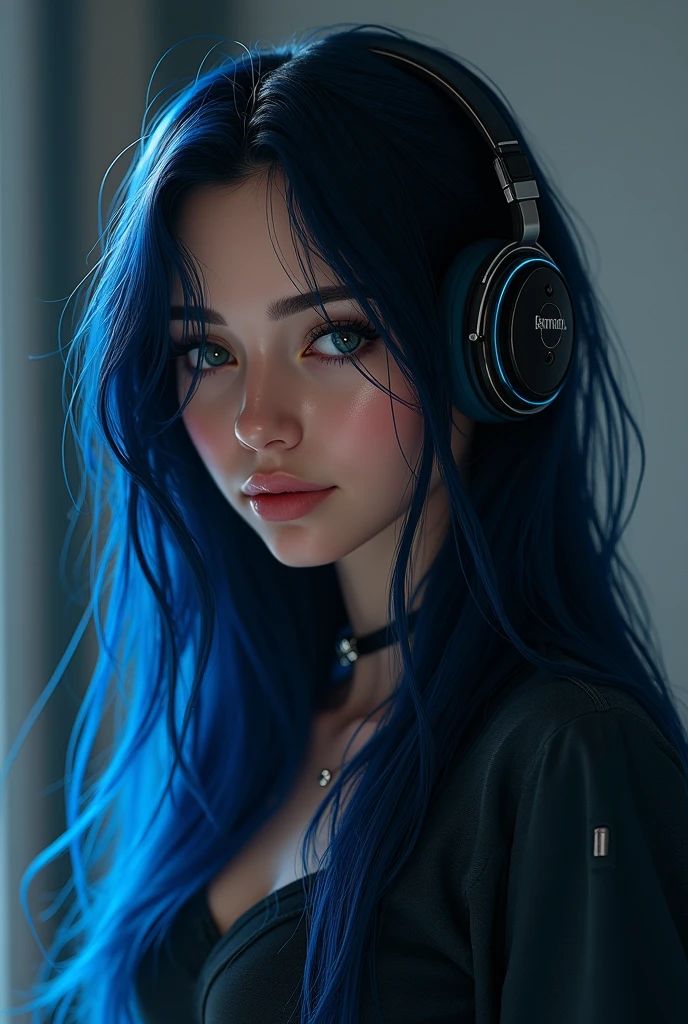 1 fille, Solo, Cheveux Longs, Cheveux Noirs, , Casque, peau noire ,Cheveux Bleus,