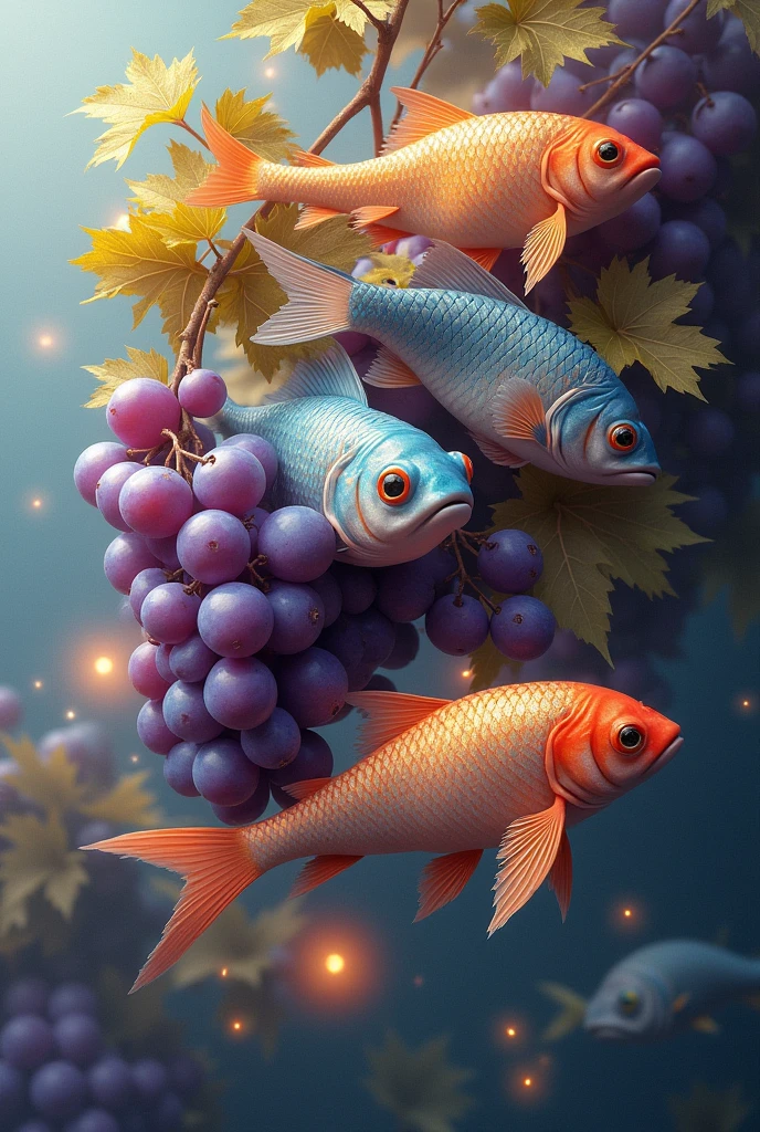 A mix of fish and grapes