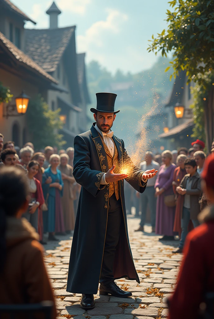 a magician in a village showing his tricks