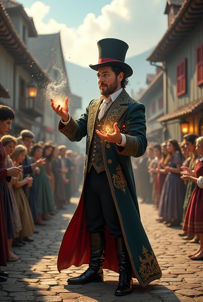 a magician in a village showing his tricks