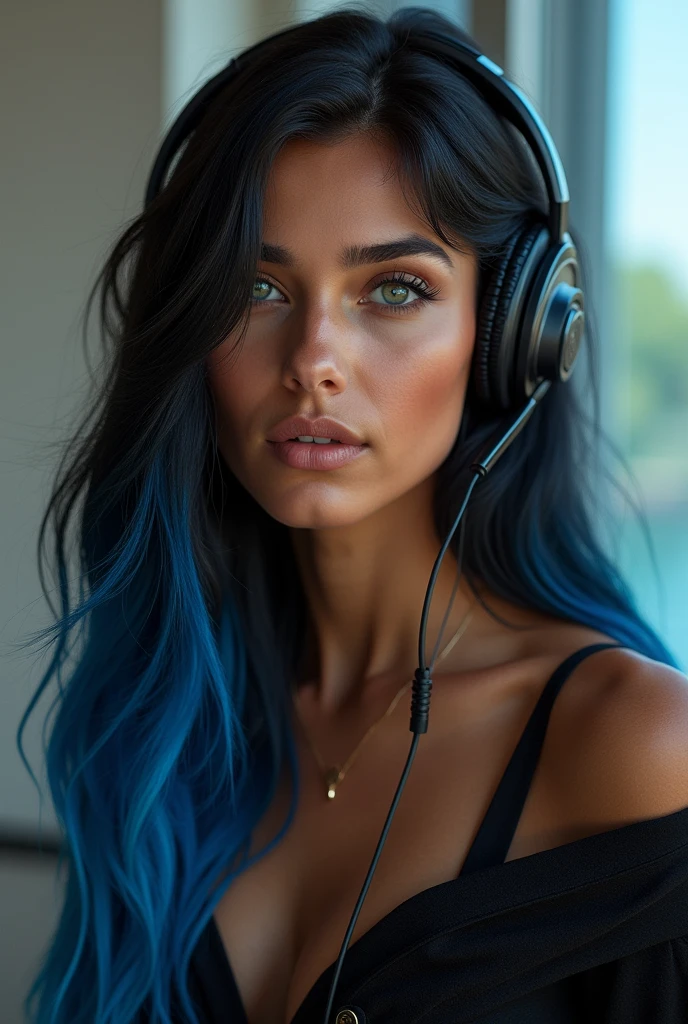 1 fille, Solo, Cheveux Longs, Cheveux Noirs, , Casque, peau de couleur marron,Cheveux Bleus,