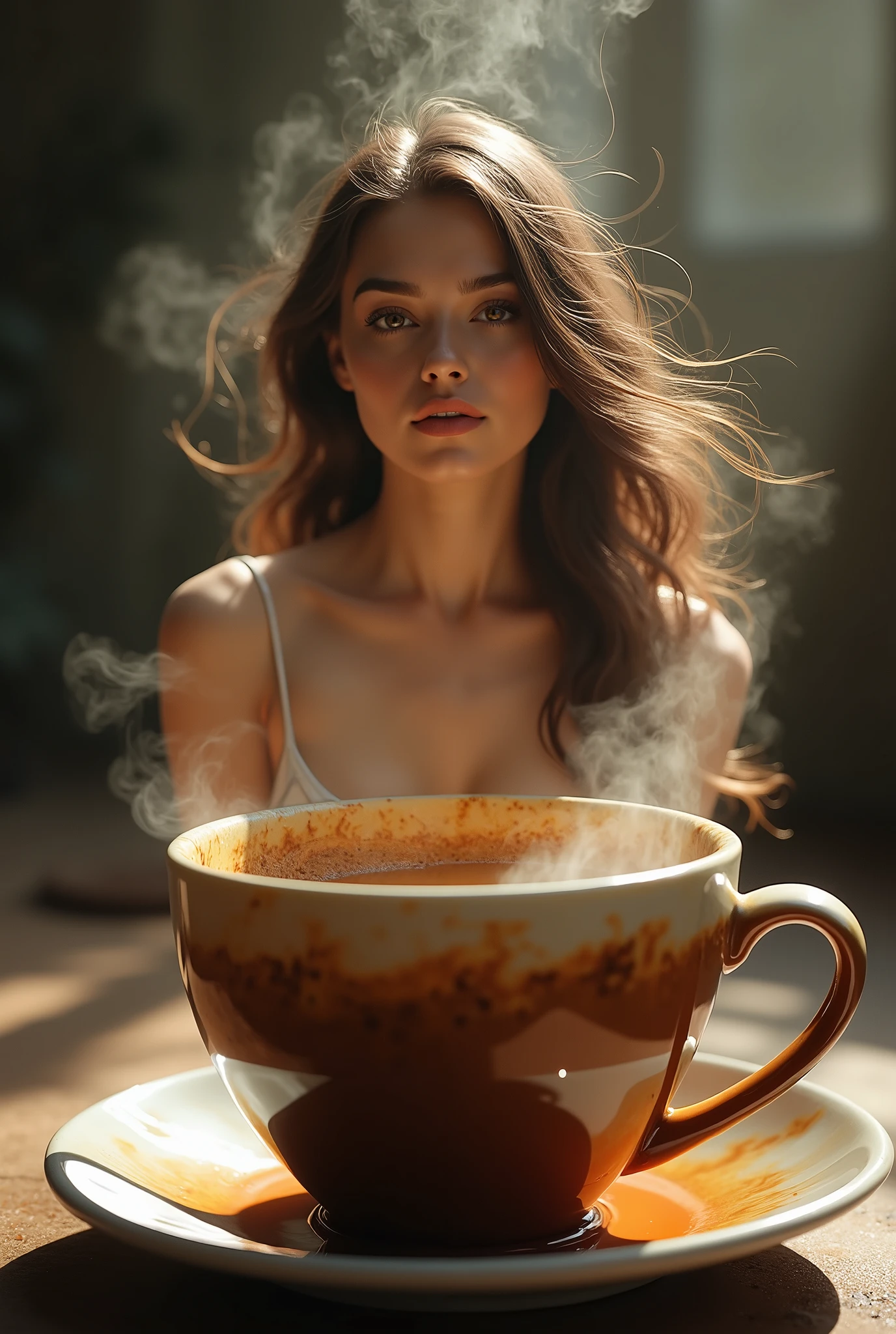 super detailed, super sharp image of a very beautiful, very sexiest woman levitating from inside a cup of coffee, beautiful digital art, amazing digital art, inspiring digital art, stunning digital art, impressive digital art, incredible digital art, by Cyril Rolando, breathtaking digital art, surreal beautiful digital art, stunning digital illustrations, elaborate digital art, mind-bending digital art, 3d rendered digital art, masterpiece sensual, UHD, super portrait, 18K