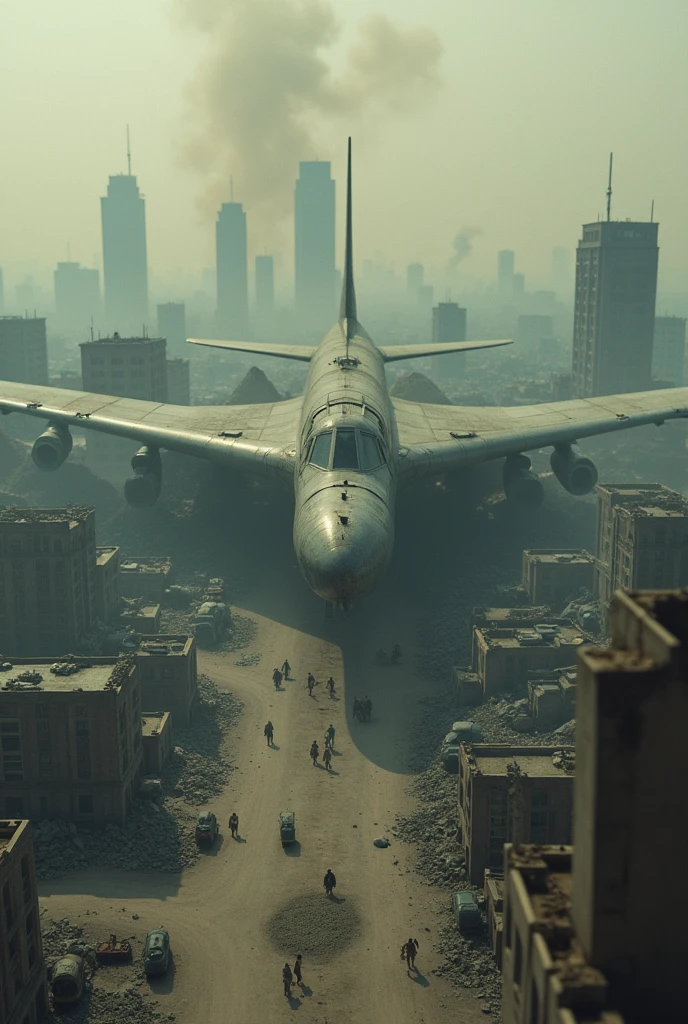 A city just after the bomb was dropped, as seen from a plastic model bomber